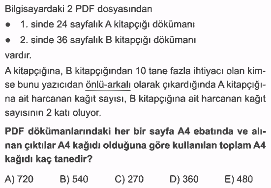 yeni nesil problem sorusu, Üç dört beş yayınları TYT problemler soru bankası