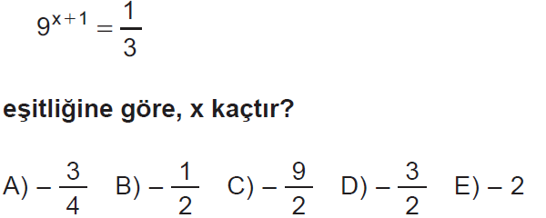 Üslü denklemler testi, soru 2